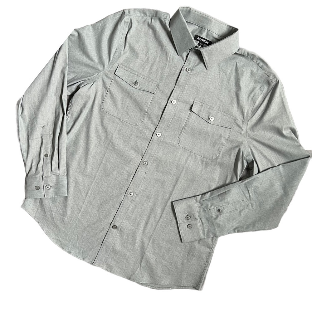Express Light Gray Button Down Collared Shirt Siz… - image 2